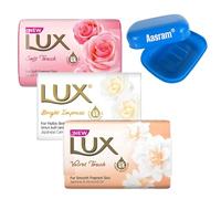Lux Trio Pack Soap Bundle with Aasram Soap Box | Velvet Touch, Soft Touch and Bright Impress | 3 x 80g Bars Each | Total 9 Bars