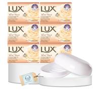 LUX Velvet Touch Soap Bar 6 x 80g Jasmine & Almond Oil + Soap Dish with Lid - Luxury Bathing Soap Set, Soap Bars Multipack, Lux Soap Bars of Soap, Portable Soap Holder, Bar of Soap Storage Case