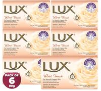 Lux Velvet Touch Soap Bar, 80 g, 6-Pack | Jasmine fragrance, almond oil, gentle daily cleansing, for smooth fragrant skin
