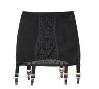 Luxallacki Sheer Mesh Floral Lace Open Bottom Pull-on Girdle Garter Adjustable 6 Straps Suspender Belt Waist Firm Shaping Underwear (Black, XXL)