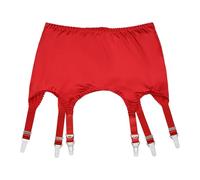 Luxallacki Vintage-inspired 6 Straps Suspender Belt with Metal Clasps, Smooth Satin & Floral Mesh Lace Elegant UK Garter Belt (Red, S)