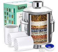 Luxau 20 Stage Shower Filter w/ 3 Cartridge, Shower Head Filter, Reduce Well Hard Water Chlorine Heavy Metal & Impurity, Improve Skin Hair, Fit Standard Handheld Showerhead Fixed Rainfall, Chrome