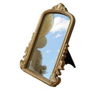 Luxbaro Small Gold Mirror, Vintage Vanity Makeup Desk Mirror, Tabletop 11.8" x 9.6" Wood Framed Antique Decor Mirrors, Standing Arched Desktop Mirror for Living Room, Bedroom, Bathroom