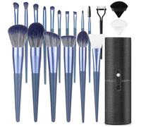 LUXBRU Makeup Brush Set, 20PCs Makeup Brushes with Foundation Eyebrow Blending Concealer Blush Eyeshadow Contour Lash Powder Brush, Make Up Brushes Kit with Organizer Travel Case & 2 Powder Puff-Blue