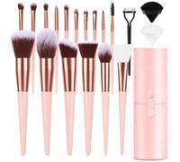 LUXBRU Makeup Brushes, 20PCs Makeup Brush Set with Foundation Eyebrow Blending Concealer Blush Eyeshadow Contour Lash Powder Brush, Make Up Brushes Kit with Organizer Travel Case & 2 Powder Puff-Pink