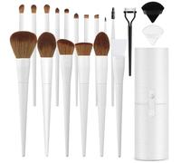 LUXBRU Makeup Brushes With Case 20PCs Professional Makeup Brush Set, Foundation Powder Eyeshadow Brush Set Eyebrow Concealer Contour Travel Brushes Kit with Holder & 2 Powder Puff-White