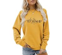LUXBUT Made to Worship Sweatshirt Women Christian Crew Neck Sweatshirt Casual Long Sleeve Religious Shirt Pullover Top Yellow