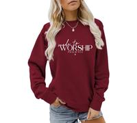 LUXBUT Made to Worship Sweatshirt Women Christian Crew Neck Sweatshirt Casual Long Sleeve Religious Shirt Pullover Top Wine