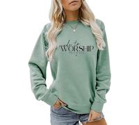 LUXBUT Made to Worship Sweatshirt Women Christian Crew Neck Sweatshirt Casual Long Sleeve Religious Shirt Pullover Top Green