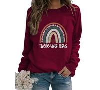 LUXBUT There was Jesus Shirt Women Rainbow Graphic Faith Pullover Sweatshirt Religion Sweater Christian Inspirational Tops