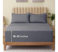 LuxClub 4 PC Extra Deep Pocket Split King Sheet Set, Wrinkle Free Cooling Bed Sheets Hotel Bedding for Women, Men, Includes 1 Fitted Sheet, 1 Flat Sheet and 2 Pillowcases- Light Grey