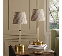 Luxcolyn Rechargeable Table Lamp, Cordless Battery Lamp with Touch Control, Warm Light Dimmable, Gold Table Lamps with Brown-and-White Rattan Lampshade for Bedroom, Living Room, Home Office