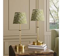 Luxcolyn Rechargeable Table Lamp, Cordless Battery Lamp with Touch Control, Warm Light Dimmable, Gold Table Lamps with Green-Printed Fabric Shade for Bedroom, Living Room, Home Office