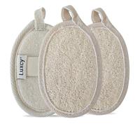 Luxcy Natural Loofah Exfoliating Body Scrubber, Dual Sided, 100% Plant-Based, Dye-Free Biodegradable, for Women and Men, for Face and Body, 3 loofahs in (1 Pack)
