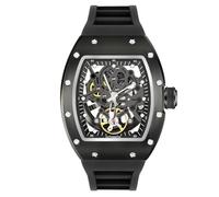 luxdeng Skeleton Automatic Watch, 42mm Dial with Luminous Hands, Self Winding Watch, 3 ATM Waterproof, Transparent Movement Mechanical, Sporty Design Men's Watch, Black Bezel with Black Rubber Strap
