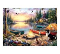 LUXDIVINA 2000 Piece Puzzle for Adults, Puzzles for Adults 2000 Pieces, Lakeside Camping Campfire Dog Cat Canoes Jigsaw Puzzles, Family Fun Puzzle Perfect for Game Nights, 39" X 28"