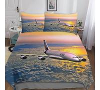 Luxe A380 Airliner Duvet Cover Set With Hidden Zipper, Double（200x200cm） Airbusses Quilt Cover Set with Pillowcases Bedding Set Soft Microfiber for Kids & Adults