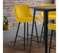 Luxe Barstool - Set of 2 - Curved Back - Mustard Velvet and Black - Fabric and Metal