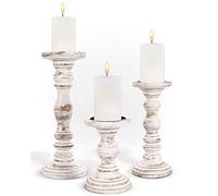 Luxe Designs Wooden Candle Holders for Pillar Candles - Set of 3 Large Decorative Candle Holders for Living Room or Dining Table - Mango Wood Candle Stand Set - Compatible with LED or Pillar Candles