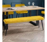 Luxe Dining Bench - Mustard Velvet and Black - Fabric and Metal
