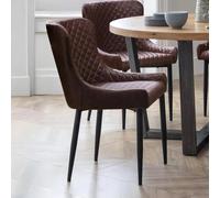 Luxe Dining Chair - Set of 2 - Curved Back - Brown and Black - Faux Leather and Metal