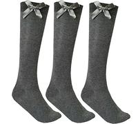 LUXE DIVA 3 Pairs Girls Knee High School Socks Cotton Socks with Fluffy Ribbons Bow, Back to School Socks Uniform Party Wear Comfort Fit Long Socks Stocking Girls Bow Knee High Kids School Sock