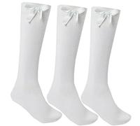 LUXE DIVA 3 Pairs Girls Knee High School Socks Cotton Socks with Fluffy Ribbons Bow, Back to School Socks Uniform Party Wear Comfort Fit Long Socks Stocking Girls Bow Knee High Kids School Sock