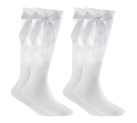 LUXE DIVA 3 Pairs Girls Knee High School Socks Cotton Socks with Fluffy Ribbons Bow, Back to School Socks Uniform Party Wear Comfort Fit Long (UK, Age, 2 Years, 3 Years, Regular, 2 Psck - White)