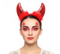 LUXE DIVA Fun pair of red sequin Devils horns on head band, Alice band, Great Hen nights, fancy dress Girls Halloween Red and Black Devil Horns Alice Hair Band Headband