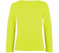 LUXE DIVA Girls Boy Kids Plain Basic Long Sleeve Round Neck T-Shirt Stretch School Tee Top 2-13 Years Neon Yellow