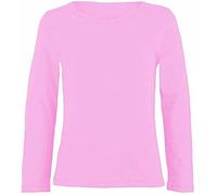 LUXE DIVA Girls Boy Kids Plain Basic Long Sleeve Round Neck T-Shirt Stretch School Tee Top 2-13 Years Baby Pink