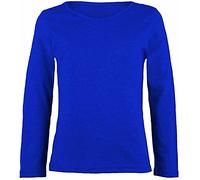 LUXE DIVA Girls Boy Kids Plain Basic Long Sleeve Round Neck T-Shirt Stretch School Tee Top 2-13 Years Royal Blue