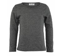LUXE DIVA Girls Boy Kids Plain Basic Long Sleeve Round Neck T-Shirt Stretch School Tee Top 2-13 Years Charcoal