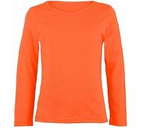 LUXE DIVA Girls Boy Kids Plain Basic Long Sleeve Round Neck T-Shirt Stretch School Tee Top 2-13 Years Neon Orange