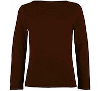LUXE DIVA Girls Boy Kids Plain Basic Long Sleeve Round Neck T-Shirt Stretch School Tee Top 2-13 Years Brown