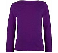 LUXE DIVA Girls Boy Kids Plain Basic Long Sleeve Round Neck T-Shirt Stretch School Tee Top 2-13 Years Purple