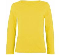LUXE DIVA Girls Boy Kids Plain Basic Long Sleeve Round Neck T-Shirt Stretch School Tee Top 2-13 Years Yellow
