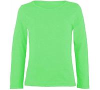 LUXE DIVA Girls Boy Kids Plain Basic Long Sleeve Round Neck T-Shirt Stretch School Tee Top 2-13 Years Neon Green