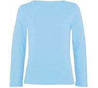 LUXE DIVA Girls Boy Kids Plain Basic Long Sleeve Round Neck T-Shirt Stretch School Tee Top 2-13 Years Sky Blue