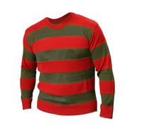 LUXE DIVA Halloween Costume Set, Striped Red and Green Jumper, Brown Hat, Claw Gloves, Horror Movie Character Cosplay (jumper only, X-Large)