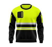 LUXE DIVA Hi Vis High Viz Visibility Crew Neck Long Sleeves Safety Work Wear Contrast Reflective Effects Round Neck Sweatshirt | Security Outdoor 1 Pocket