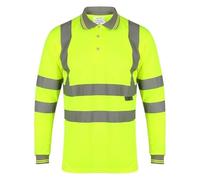 LUXE DIVA Hi-Vis Mens Safety Workwear High Visibility Hooded Jacket T-Shirt Sweatshirt Jacket Trousers Safe Security Reflective Outdoor Protective (yellow - Polo Long Sleeve, L)