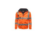 LUXE DIVA Hi-Vis Mens Safety Workwear High Visibility Hooded Jacket T-Shirt Sweatshirt Jacket Trousers Safe Security Reflective Outdoor Protective (Orange - Bomber Jacket, 2XL)