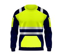 LUXE DIVA Kiswa Collection High Visibility Crew Neck Fleece Sweatshirt - Soft Hi-Vis Security Work Top | Two-Tone Warm Cosy Workwear with Kangaroo Pockets | S-5XL (Yellow Navy, 2XL)