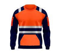 LUXE DIVA Kiswa Collection High Visibility Crew Neck Fleece Sweatshirt - Soft Hi-Vis Security Work Top | Two-Tone Warm Cosy Workwear with Kangaroo Pockets | S-5XL (Orange Navy, 2XL)