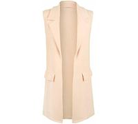 LUXE DIVA Ladies Front Open Sleeveless Long Duster Coat Waistcoat Blazer Womens Sleeveless Open Front Long Waistcoat Stylish Crepe Pocket Jacket Coat Plus Size UK Size 8-26