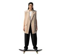 LUXE DIVA Ladies Front Open Sleeveless Long Duster Coat Waistcoat Blazer Womens Sleeveless Open Front Long Waistcoat Stylish Crepe Pocket Jacket Coat Plus Size UK Size 8-26