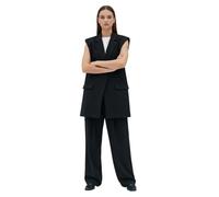 LUXE DIVA Ladies Front Open Sleeveless Long Duster Coat Waistcoat Blazer Womens Sleeveless Open Front Long Waistcoat Stylish Crepe Pocket Jacket Coat Plus Size UK Size 8-26