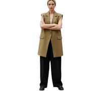 LUXE DIVA Ladies Front Open Sleeveless Long Duster Coat Waistcoat Blazer Womens Sleeveless Open Front Long Waistcoat Stylish Crepe Pocket Jacket Coat Plus Size UK Size 8-26