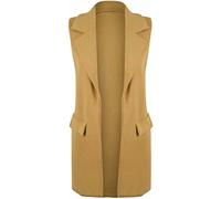 LUXE DIVA Ladies Front Open Sleeveless Long Duster Coat Waistcoat Blazer Womens Sleeveless Open Front Long Waistcoat Stylish Crepe Pocket Jacket Coat Plus Size UK Size 8-26